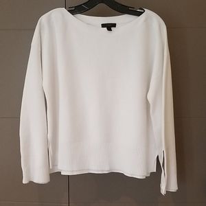 J. Crew white boatneck sweater with button sleeves